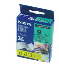 Brother TZ-721 9MM Yeşil Üzerine Siyah Laminasyonl
