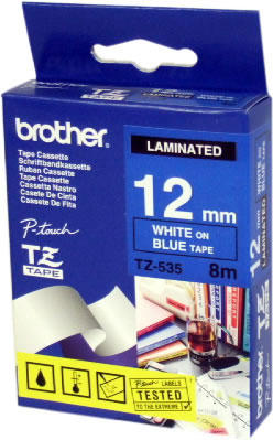 Brother TZ-535 White On Blue Laminated Label 12 mm - GL-100
