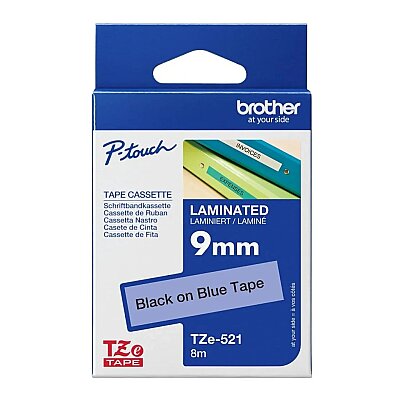 Brother TZE-521 Original Label Tape, Black on Blue, 9mm x 8m - PT-1280HK