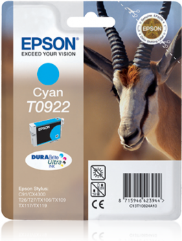 Epson C13T10824A10 (T0922) Cyan Original Cartridge - Stylus CX4300 (Ex)