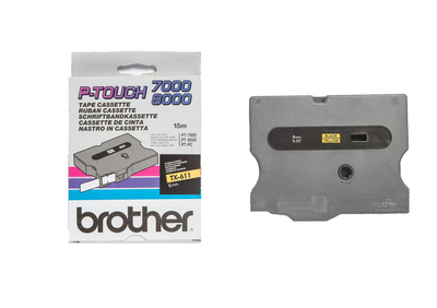 Brother TX-611 Black On Yellow Original Ribbon- 6mm x 15m