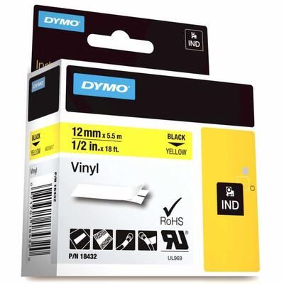 Dymo Rhinopro 18432 Gelb-schwarz 12mm x 5.5m Farbe