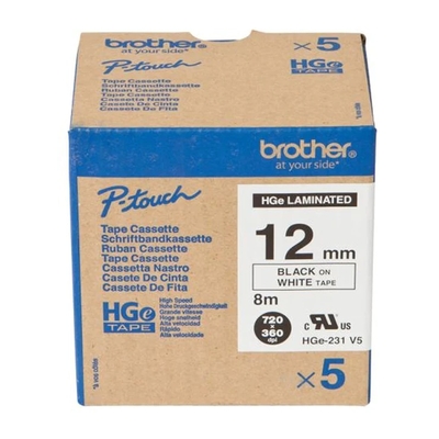 Brother HGe-231 5 Pack White On Black Original Ribbon 12mm x 8m - PTE100