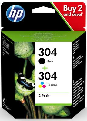 HP 3JB05AE (304) Black+Colour Original Two-pack Cartridge - DeskJet 2620 / 2621 (Ex)