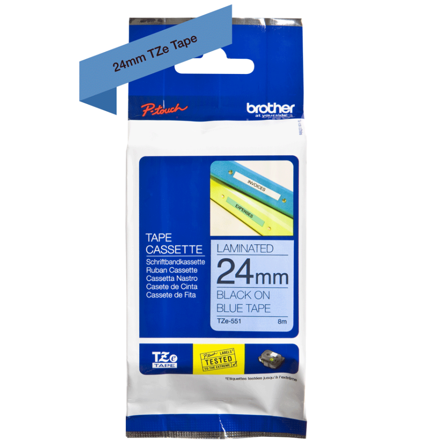 Brother TZE-551 Blau mit Schwarz, Original-Etikett.