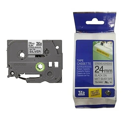 Brother Tze-SM951 Compatible Laminated Label – Black on Matte Silver – 24mm