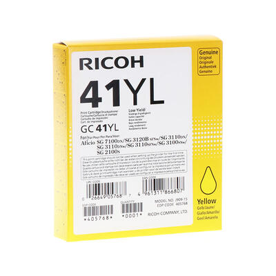 Ricoh GC41YL 405768 Geljet Yellow Original Kartusche - SG2100 / SG3110 / SG3100