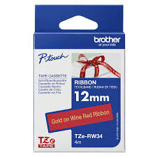 Brother TZe-RW34 Original Wine Red Gold Stripe Band 12 mm x 4 mm