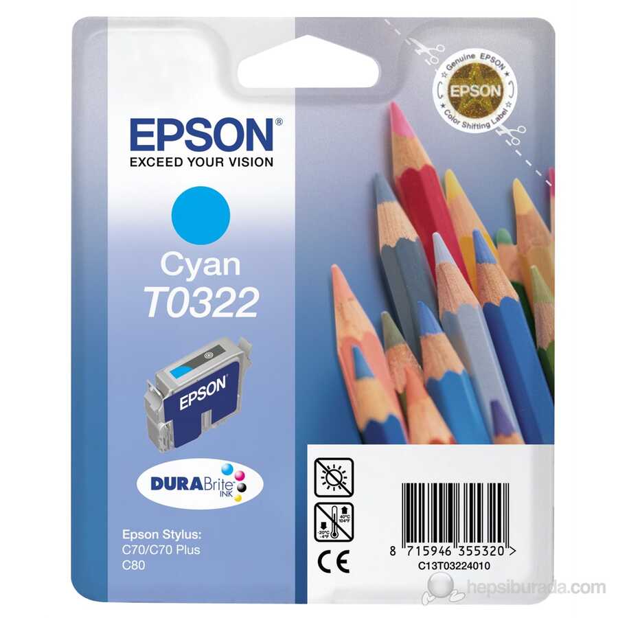Epson C13T032240 T0322 Originale Tintenpatrone, Blau.