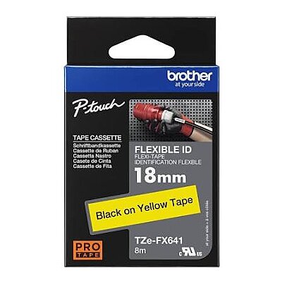 Brother TZe-FX641 (18mm) Black on Yellow Flexible Laminated Tape