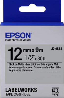 Epson C53S654017 (LK-4SBE) Matte Silver with Black Original Label Ribbon - LW-K400VP