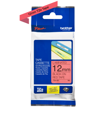 Brother TZe-431 (12mm) Red on Black Laminated Original Label - PT1100