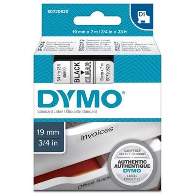 Dymo 45800 Transparentes Schwarz D1 Sparstreifen 19mm x 7m